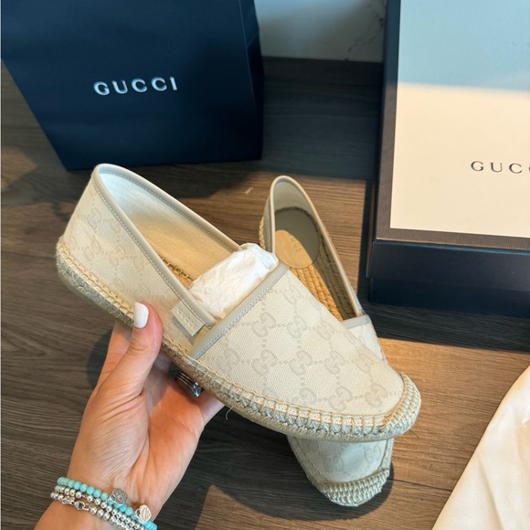 Brand New Gucci GG Canvas Leather Mystic White Espadrilles 39 - Picture 1 of 12